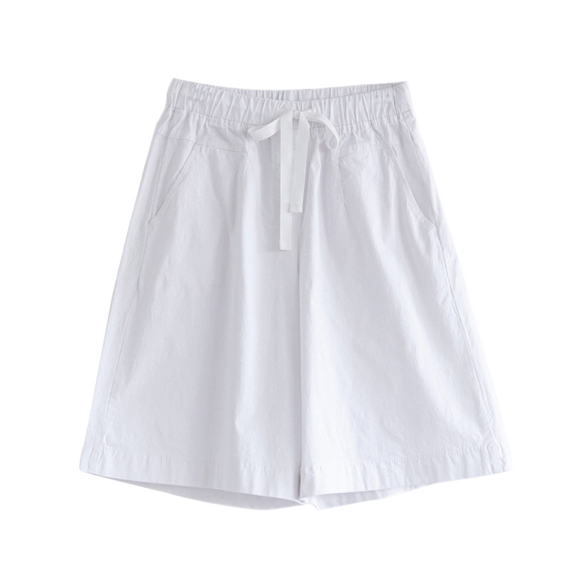 Spring and summer women mid-waist wide-leg five-tenths casual pants cotton spandex mid-elastic commute 200 jin women