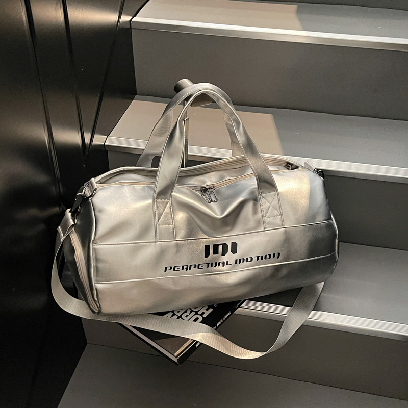 Large capacity wet-dry separation fitness bag short-distance travel bag independent shoe compartment PU leather hand-carry crossbody sports storage bag