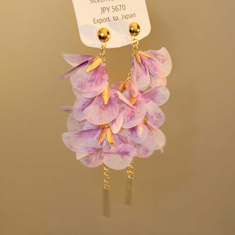 Fresh Pastoral Style Organza Gradient Petal Tassel Earrings Ear Accessories Earrings