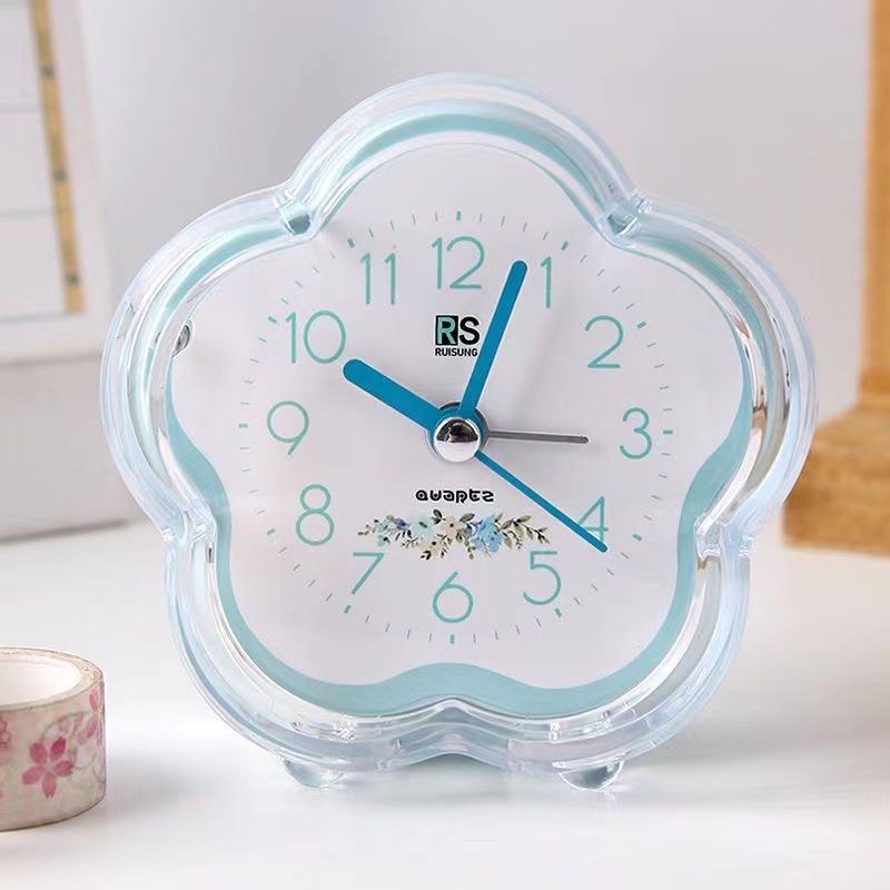 Sales simple plastic alarm clock student with light candy color clock flower-shaped cartoon portable alarm clock