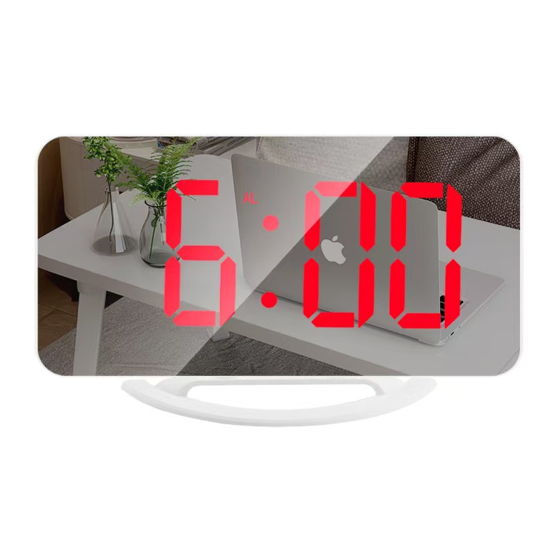 Mirror alarm clock multifunctional LED light makeup mirror alarm clock simple wall-mounted desktop wall clock alarm clock