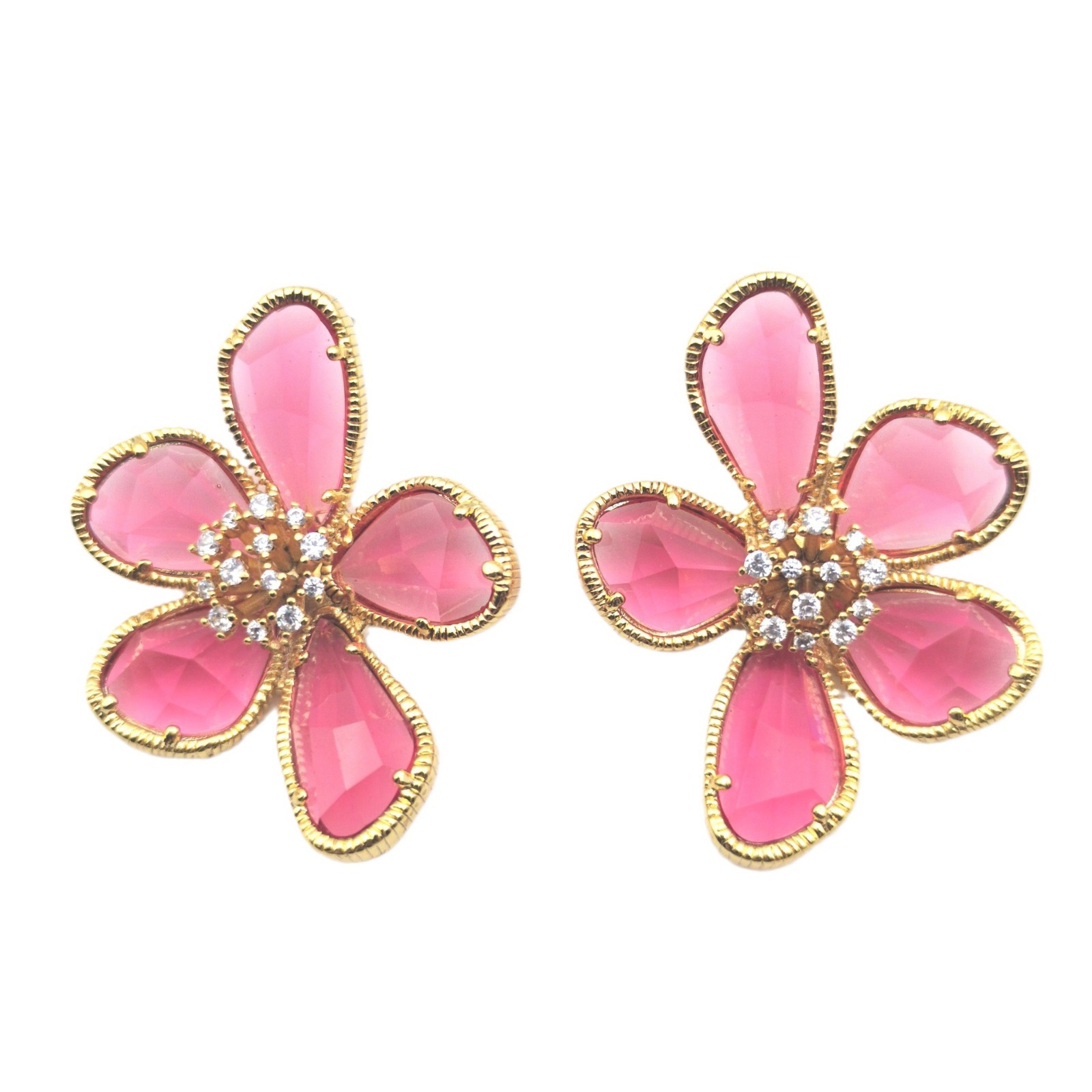 Silver needle flower zircon stud earrings new luxury ear jewelry