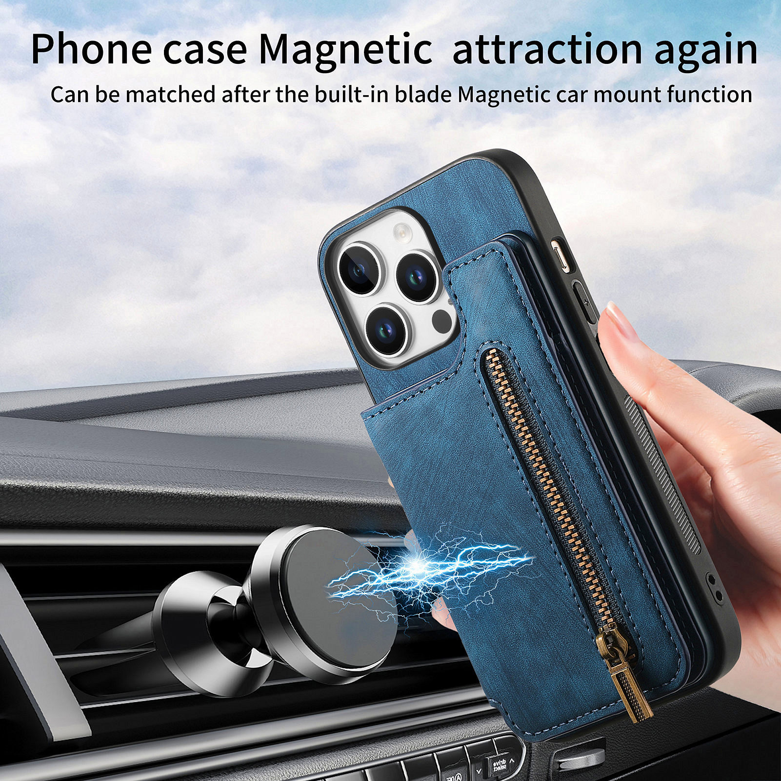 For Apple 18pro phone case left-right flip card holder iphone18 zipper card slot anti-drop leather case