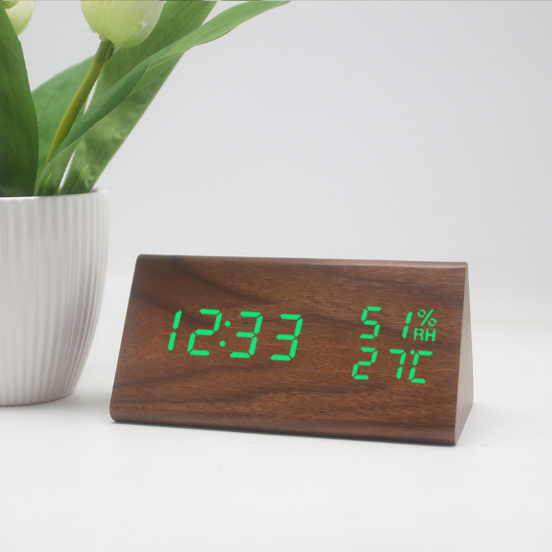 New Temperature and Humidity Multifunctional Silent Alarm Clock LED Wooden Clock Student Gift Electronic Clock