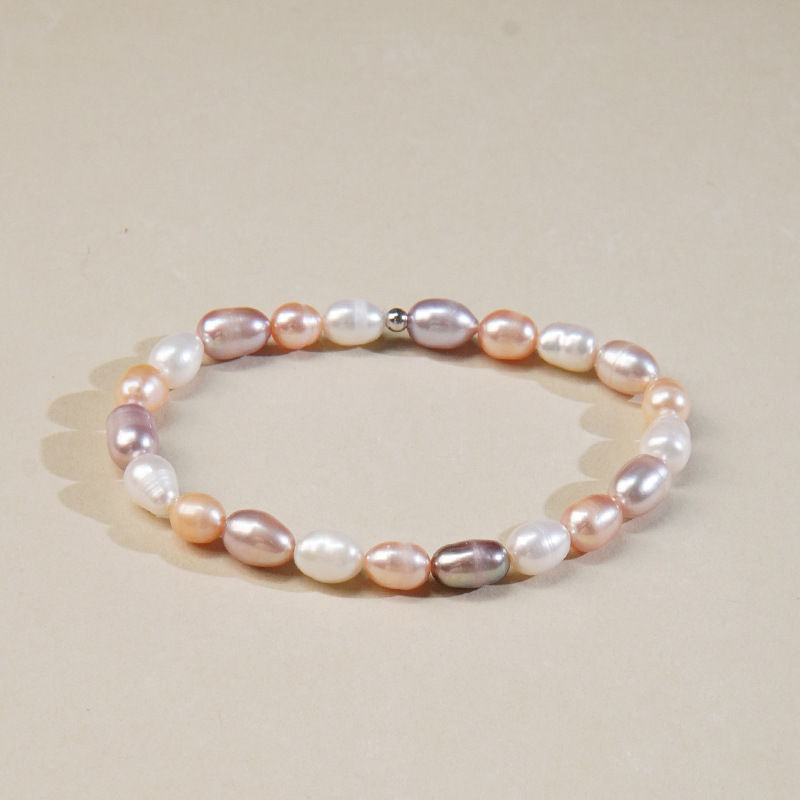 Natural freshwater pearl milky beads elastic cord bracelet women's simple niche fairy style girly feel