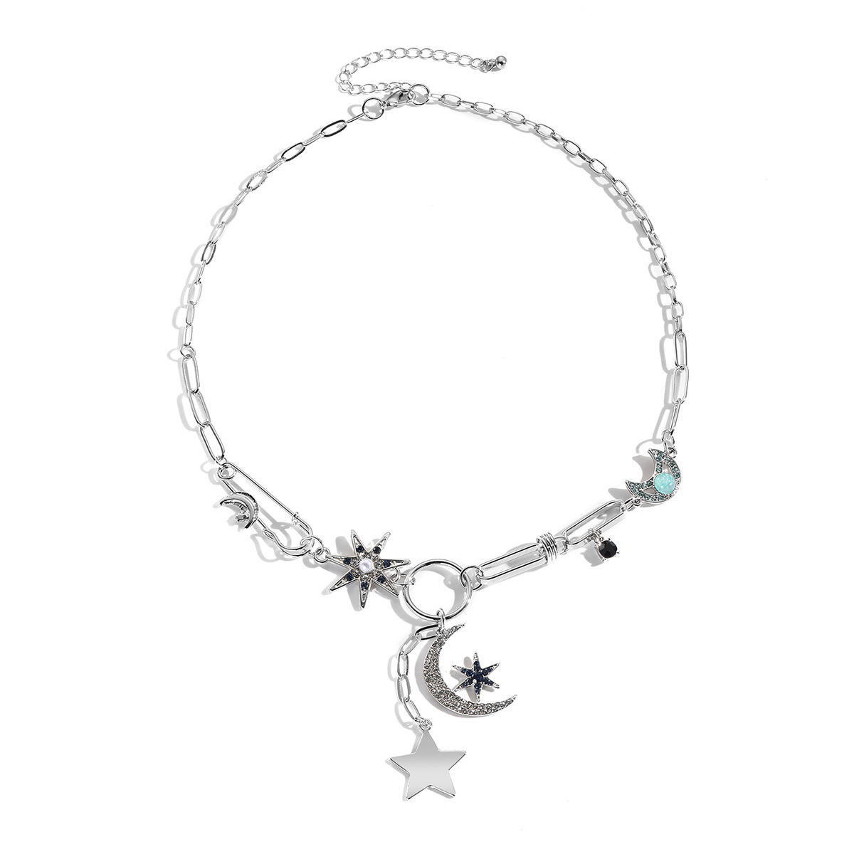 Kenjie mysticism coin rhinestone embossed small pendant bib necklace for women neck accessory