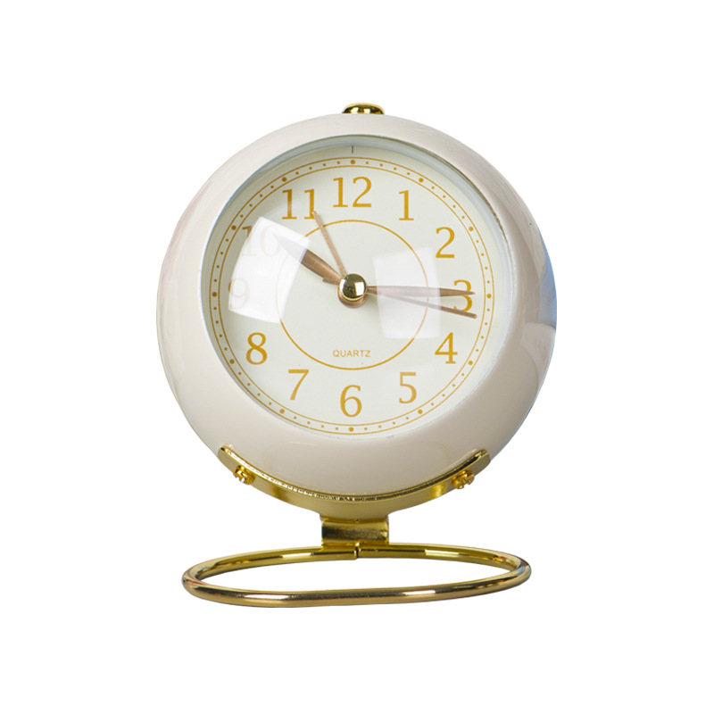 Metal Small Alarm Clock, Bedside Silent Desk Clock, Decorative Ornament Quartz Clock