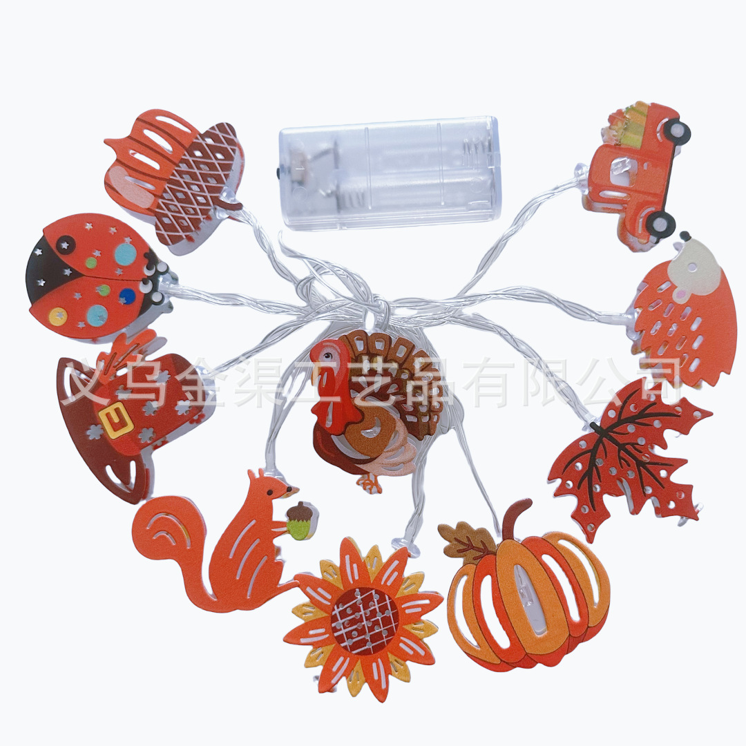 LED Pumpkin Maple Leaf Turkey Squirrel Sunflower Light Hedgehog Ladybug Light String Harvest Thanksgiving Decorative Lights