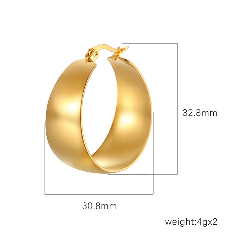 Widened curved surface stainless steel earrings, titanium steel earrings, 18K gold style for women earrings