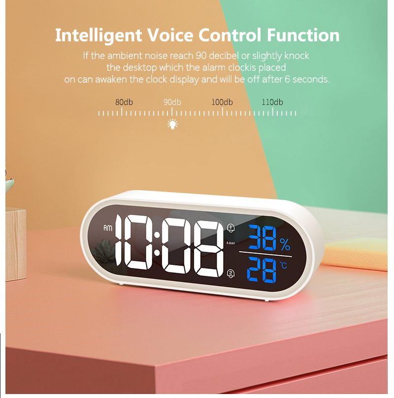 Mirror digital display small alarm clock temperature and humidity meter LED mirror table clock smart music clock