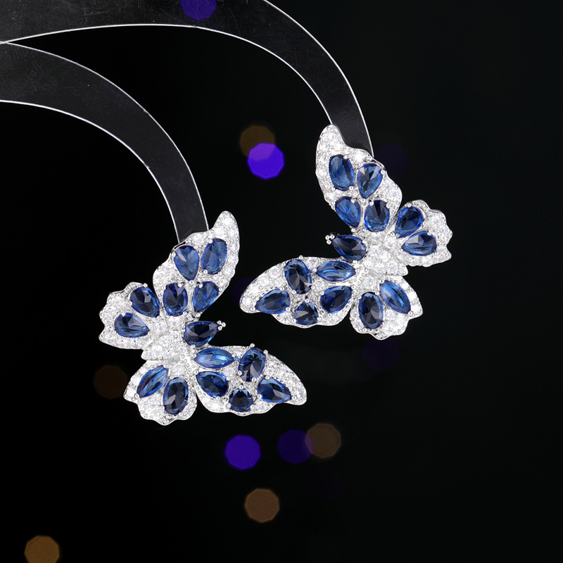 Heavy Craft Earrings Color Zircon Earrings for Women s925 Silver Needle Delicate Butterfly Earrings