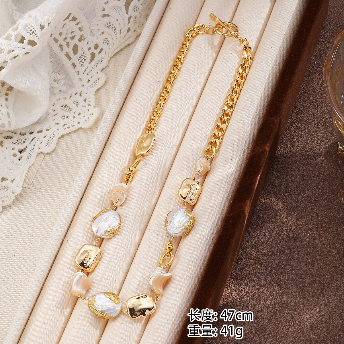 NALA Natural Mother of Pearl Shell Baroque Pearl Necklace Bracelet Set Elegant Jewelry Set