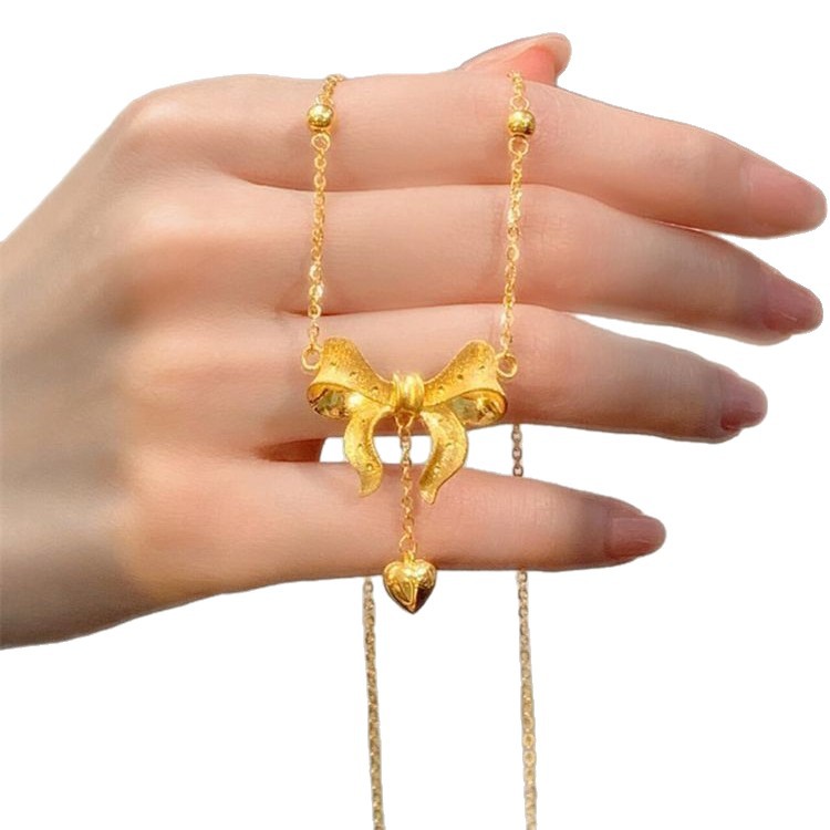 Gold shop runaway princess necklace for women love bow collarbone chain niche necklace item
