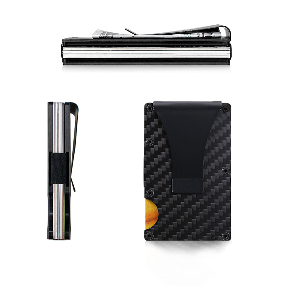 Carbon Fiber Card Holder RFID Anti-Theft Metal Card Clip Men's Minimalist Money Clip Wallet