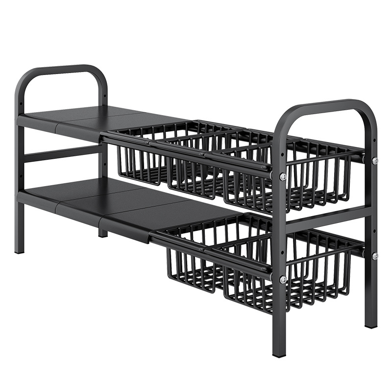 Japanese and Korean kitchen under-sink telescopic storage rack cabinet layered storage rack under washbasin storage
