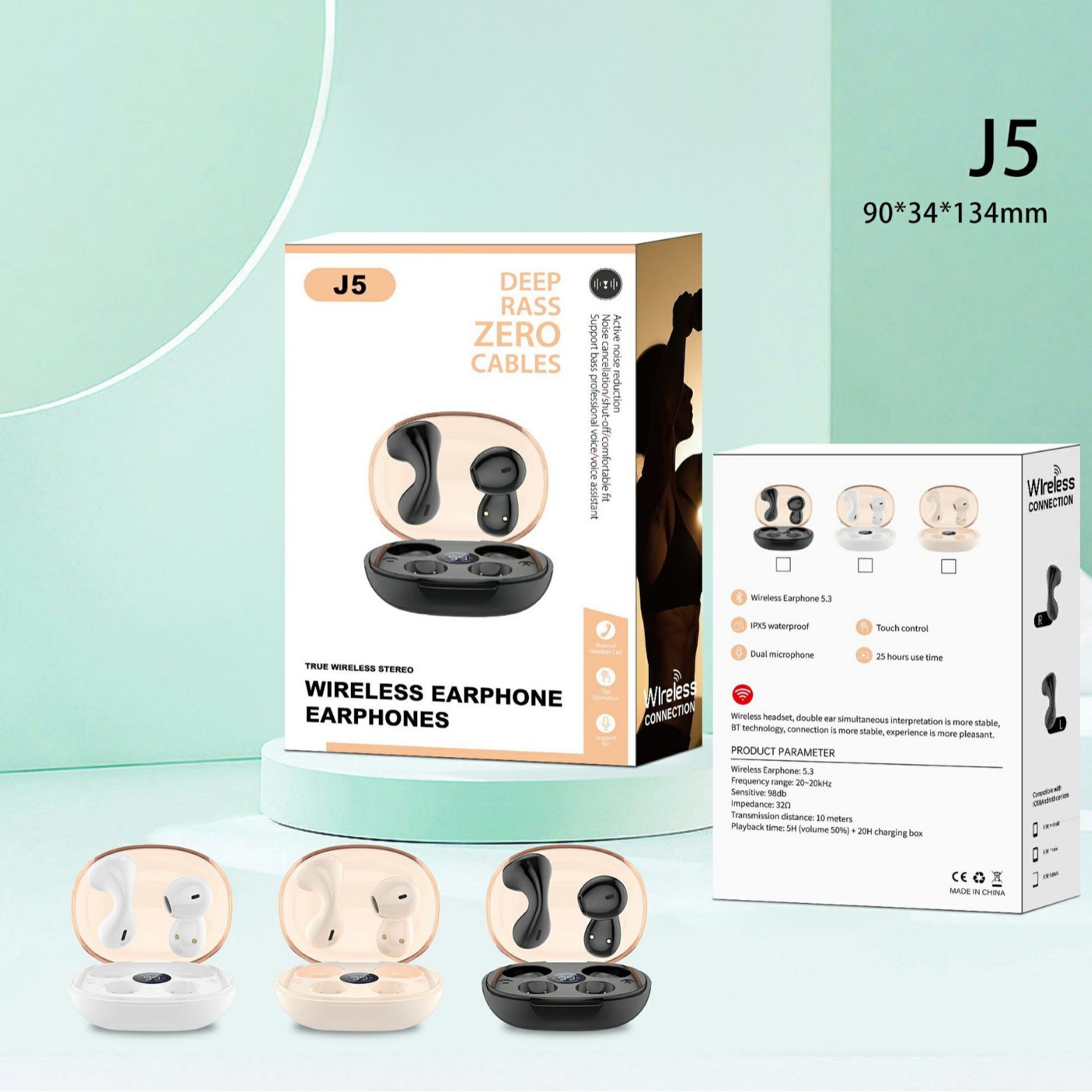 J8 Bluetooth earphone J series wireless earphone J5 HD sound quality digital display J23 transparent case J38 couple J15