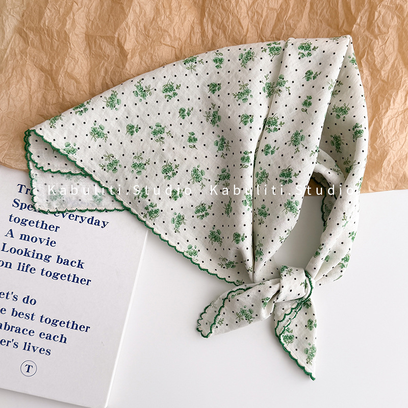 Cartoon cute small square scarf, triangle headwrap sun protection silk scarf for women and children, neck protection, hair band, gauze scarf, thin scarf