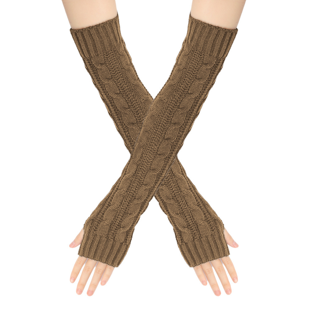 Knit Gloves Cable Women's Autumn Winter Warm Sleeve Cuff Fingerless Adult 50cm Large Figure Eight Arm Sleeve