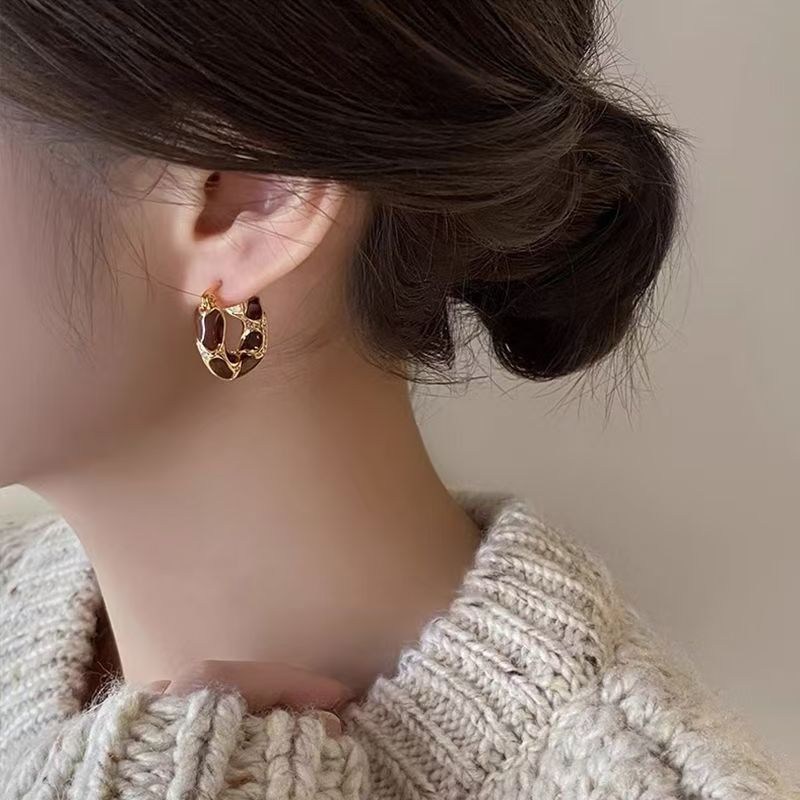 Autumn and winter Maillard tiger eye ear buckle earrings 2024 new ear accessories for women