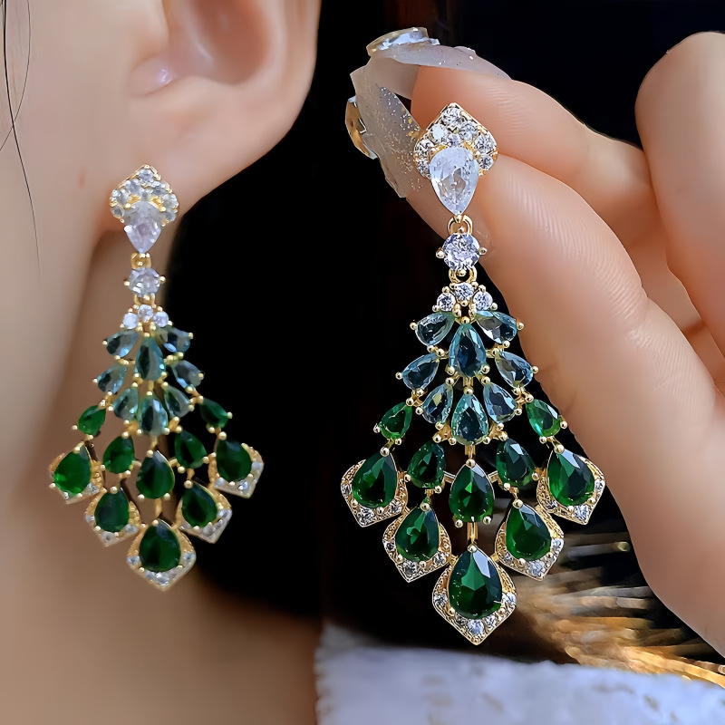 Waterdrop full rhinestone earrings women six-color long tassel ear drop new exquisite ear studs ear accessories