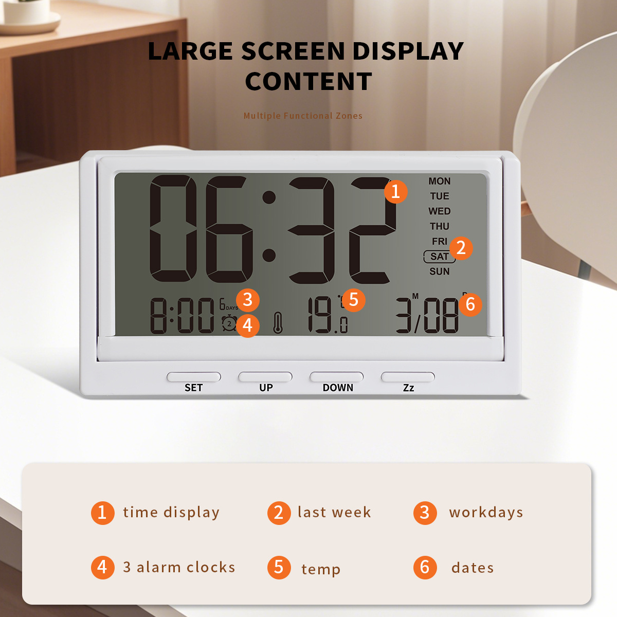Smart alarm clock electronic clock foldable desktop bedside clock temperature date display student children bedroom office