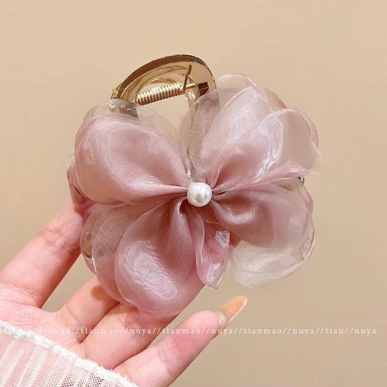 Cherry blossom half up claw clip for women 2025 new flower hair clip back of head new Chinese style shark clip