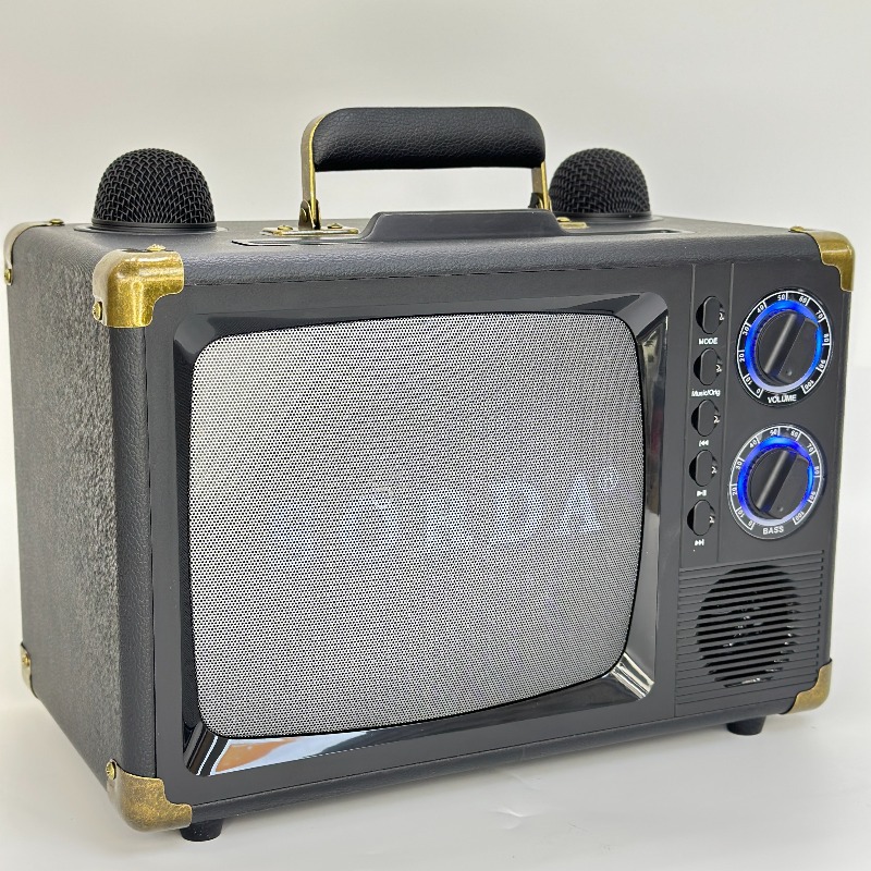 SD2107 Wood Box Covered with Leather Portable Outdoor Bluetooth Speaker K-Song Machine Wireless Dual Microphone