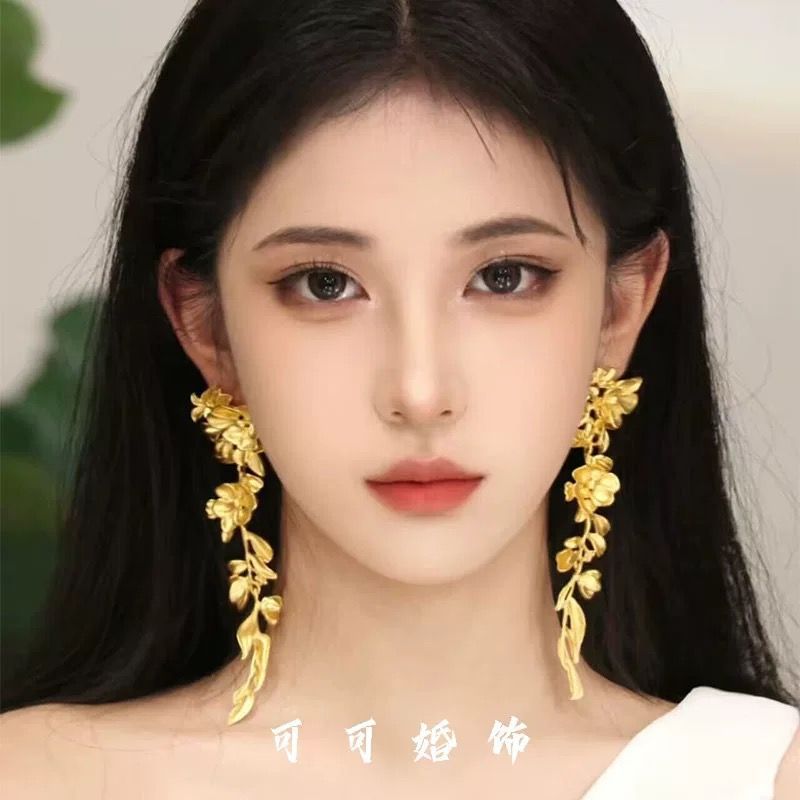 Rich Girl~ Gold Long Tassel Wheat Earrings Women Stud Earrings Unique Exaggerated Ear Accessories
