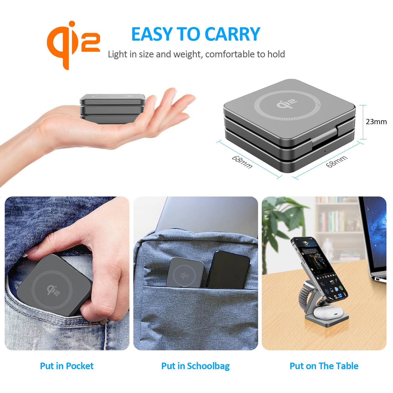 Qi2 version 3-in-1 folding wireless charger for Apple phone earphone watch