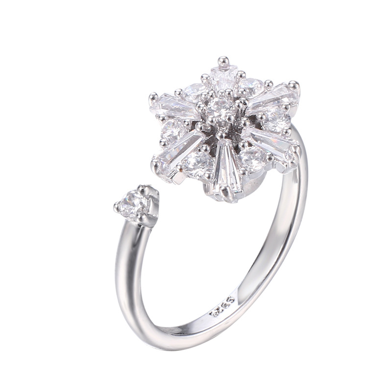 Rotating ring micro-set zircon copper open ring jewelry