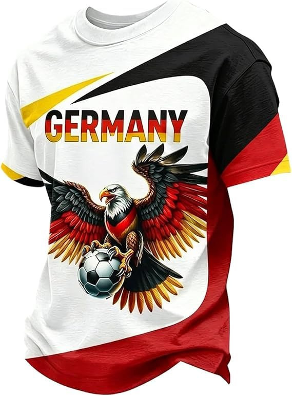 2026 New Men's Round Neck T-Shirt Football Star Eagle Germany Print Men's Top