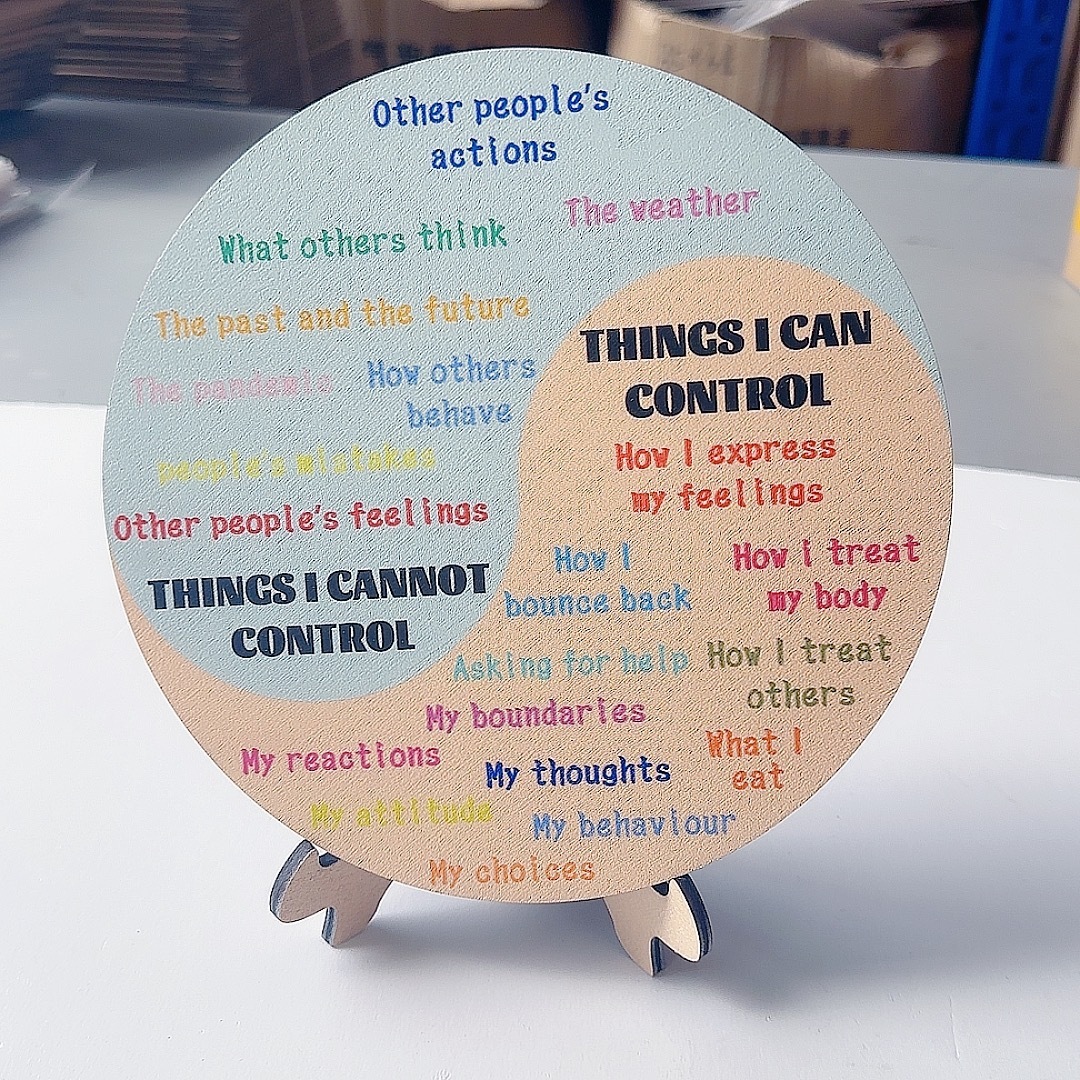 Wooden Round Disc Double-sided Mental Health Emotion Chart with Stand Suitable for Home Office Women Men
