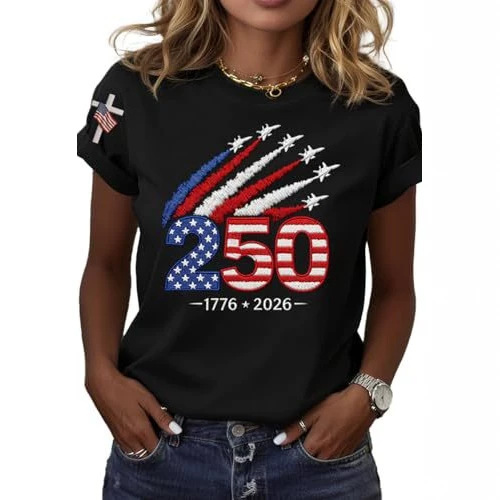 2026 independent station summer new US 250th anniversary flag print T-shirt women