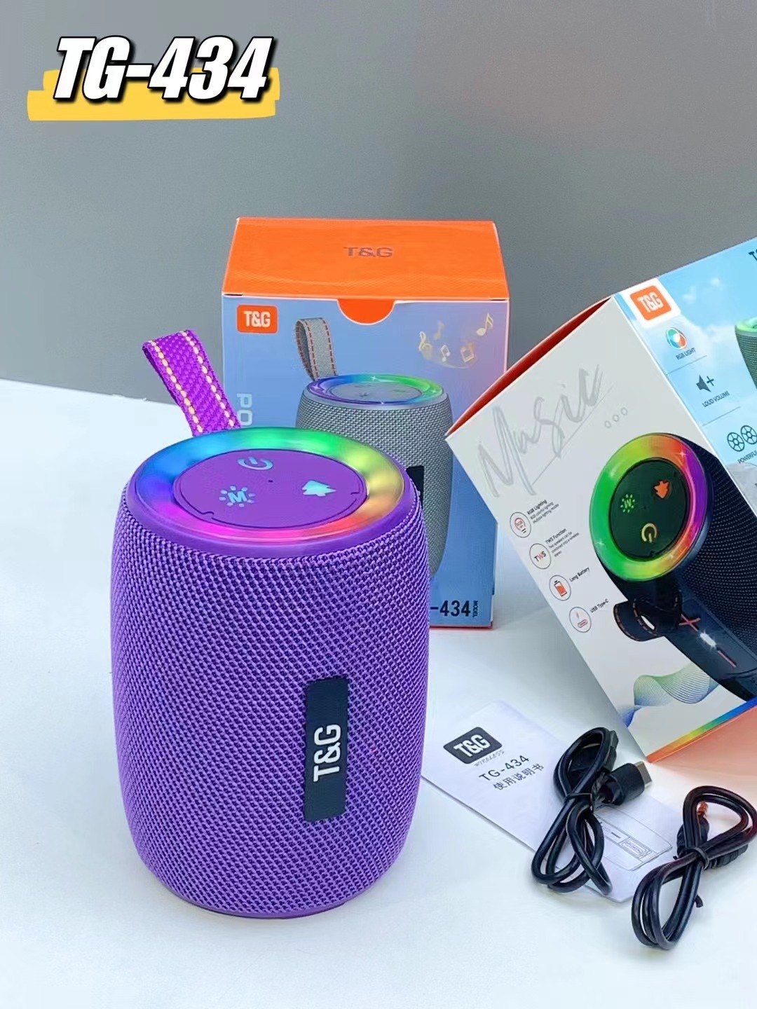 New TG434 Bluetooth speaker subwoofer outdoor wireless card EQ sound effect LED light effect Bluetooth audio