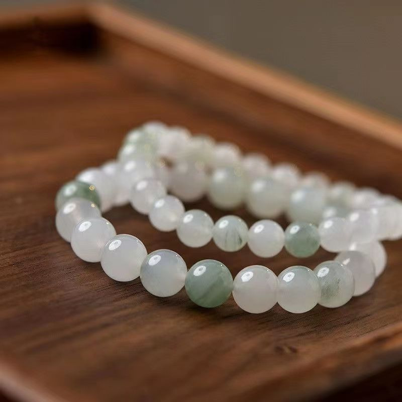 Natural Tianshan Jade Bracelet for Women Xinjiang Round Bead Floating Flower Jade Bracelet Live Streaming