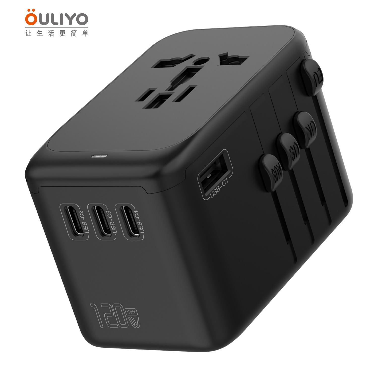 65W GaN 4-Port Fast Charging Adapter Plug 3 Type-C High Power Travel Socket HUB Converter
