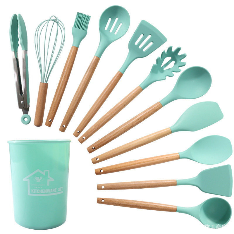 Food grade high temperature resistant silicone kitchen utensils 12-piece set household non-stick pot shovel soup spoon set