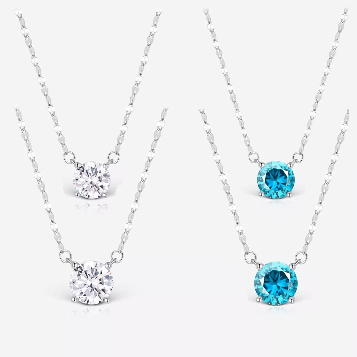 Lip chain nose shit diamond necklace neck drop of tears four-prong mini single diamond sea blue zircon pendant锁骨 chain