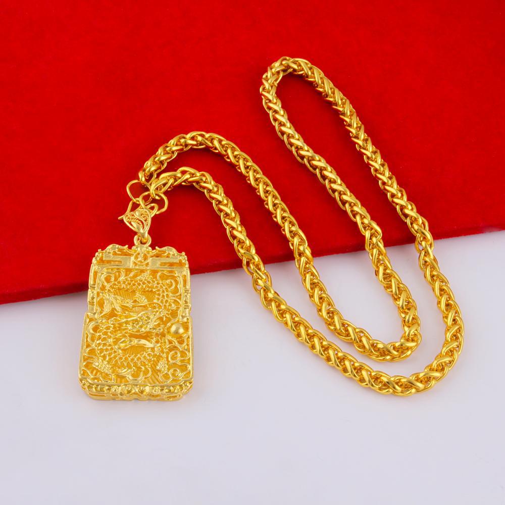 Live-streaming men's gold-plated large pendant necklace flame square dragon brand Guanyin Maitreya Buddha pendant jewelry
