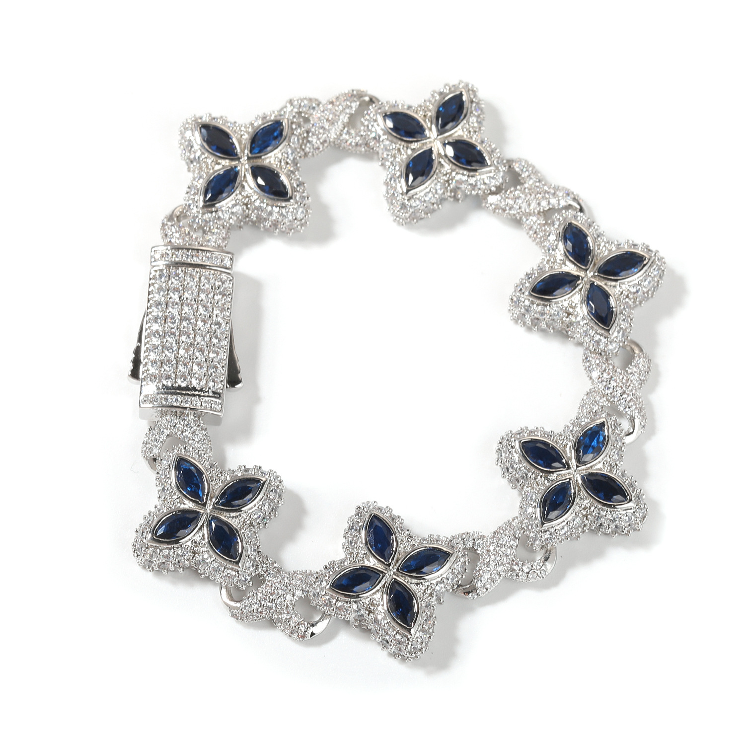 Hip Hop Rap Chain Infinite Four-Leaf Clover Bracelet Cool Badass 5A Zircon Color Necklace Accessories