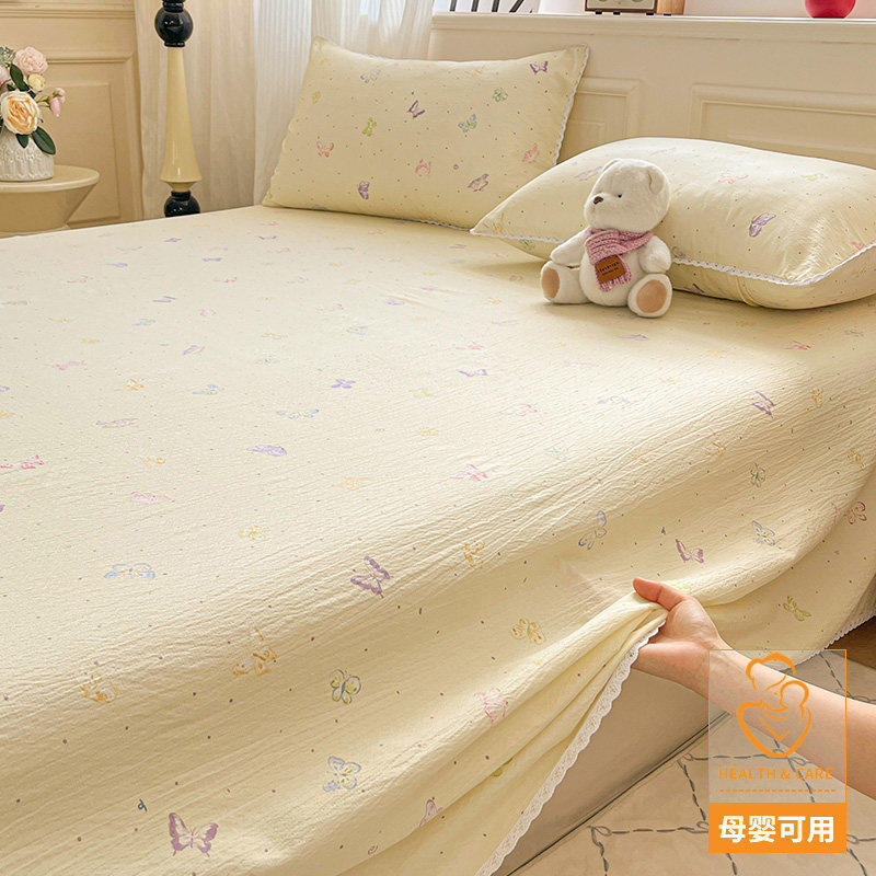 Class A mother-infant grade double-layer gauze bed sheet single piece summer children dormitory quilt cover pillowcase three-piece set non-cotton pure cotton 3