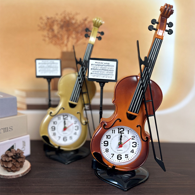 ZH888 Student Desktop Ornament Clock Large Violin Plastic Alarm Clock Couple Friend Classmate Gift