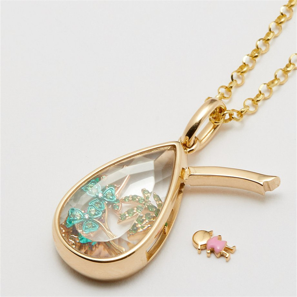 Ocean heart openable necklace teardrop pendant cute small item锁骨链 copper