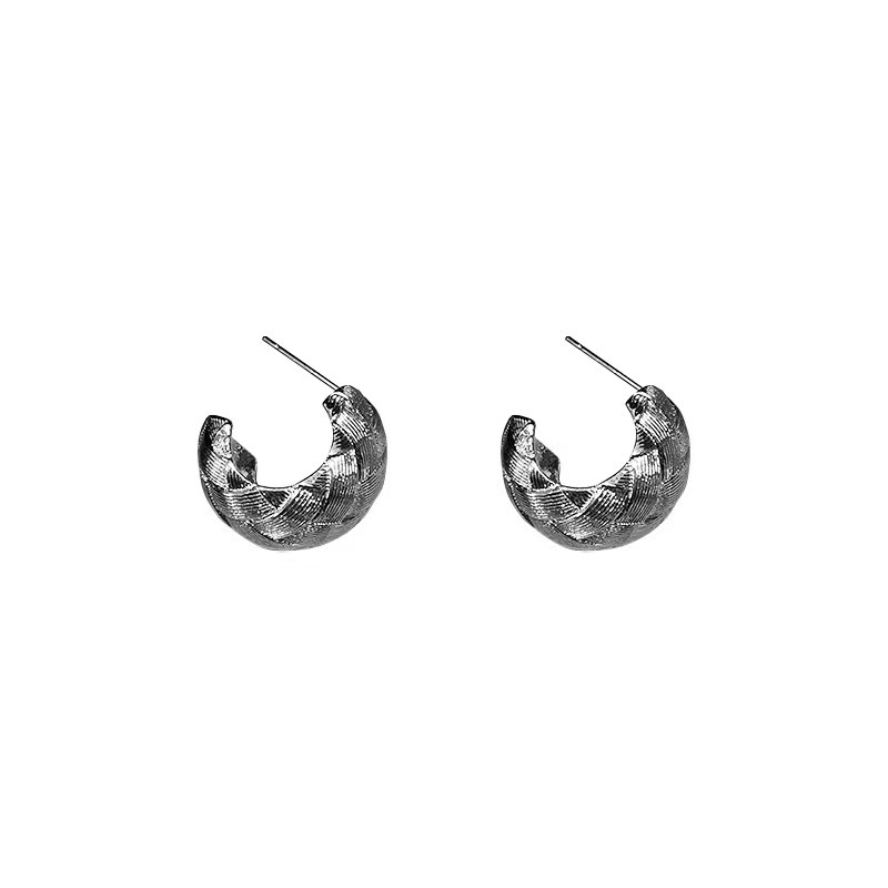 Silver Needle Cross Texture Earrings 2026 New Women's Stud Earrings Simple Ear Accessories