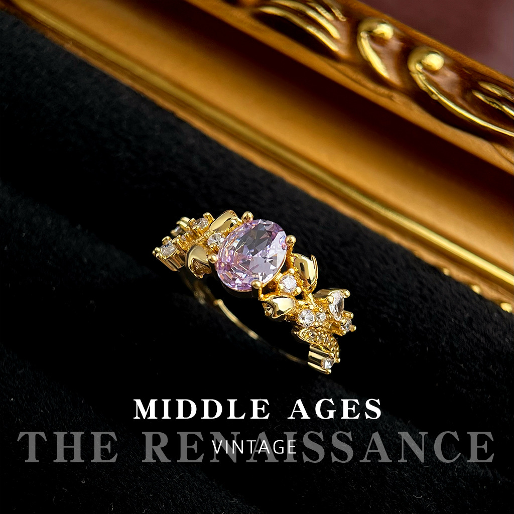 Vintage Retro Heavy Craft Colored Gem Zircon Ring Collection Adjustable Index Ring