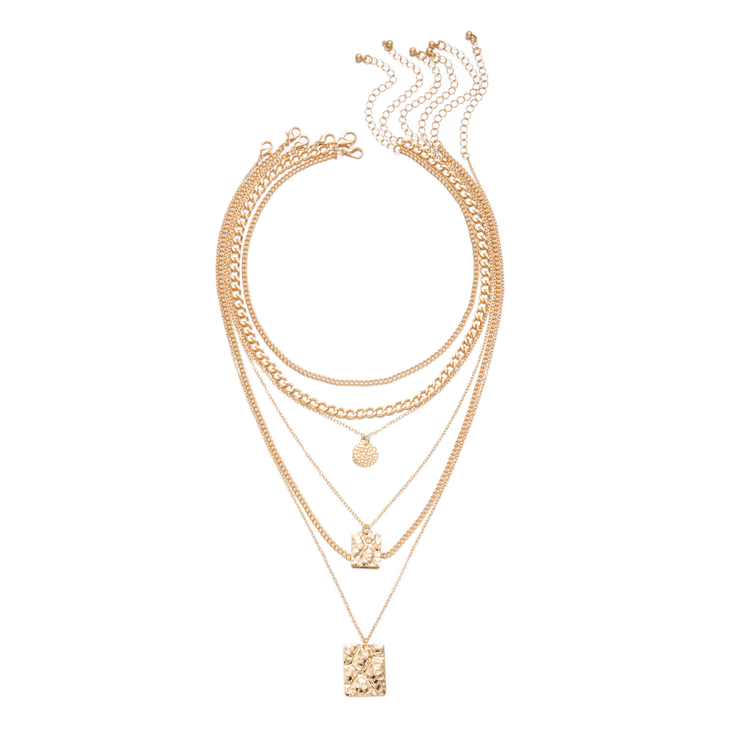 Simple Geometric Layered Necklace Gold Rhinestone Multi-layer Necklace Heart Square Plate Chain Layered 6-piece Set