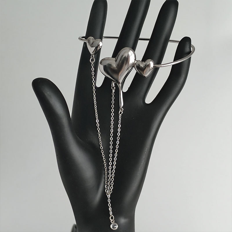 Lava metal heart open arm ring bracelet sweet chain tassel accessory
