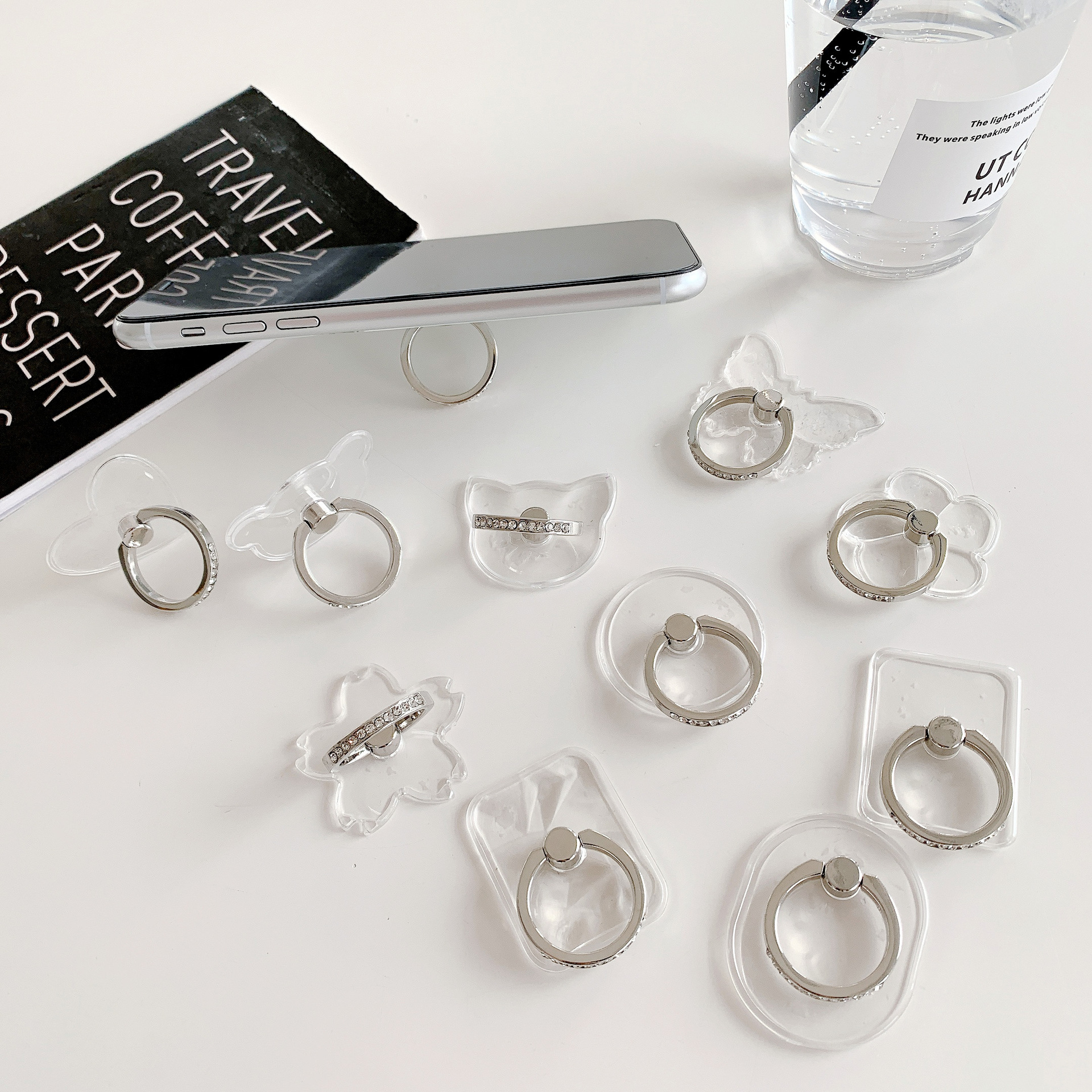White steel diamond ring holder transparent acrylic ring phone tablet portable