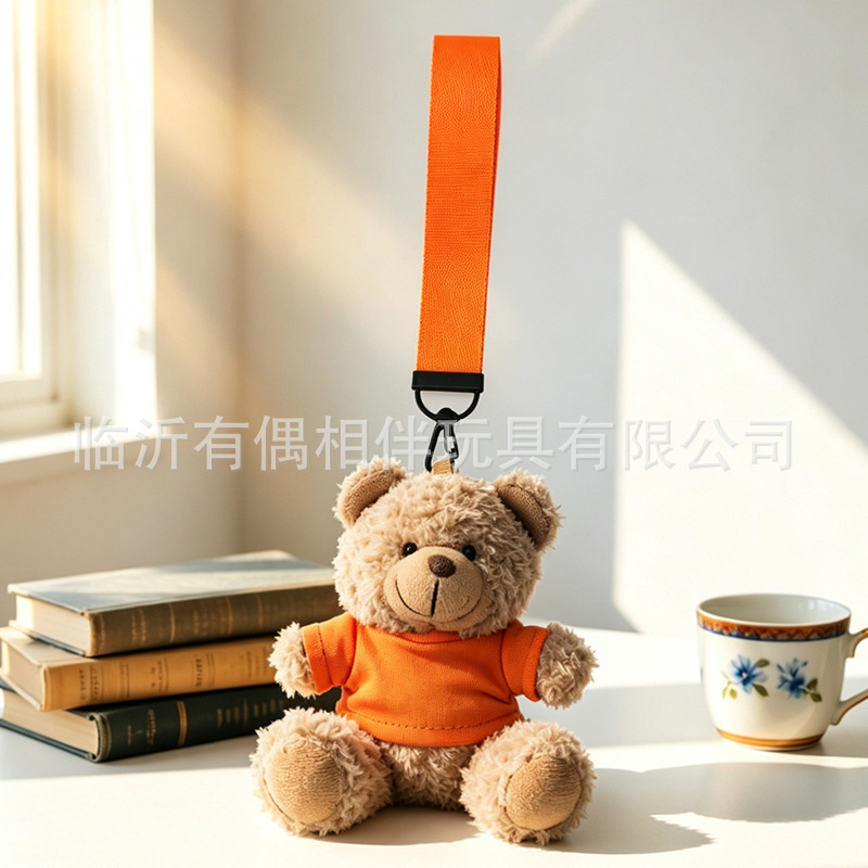 Teddy bear pendant custom woven lanyard print LOGO bear keychain plush toy backpack charm souvenir