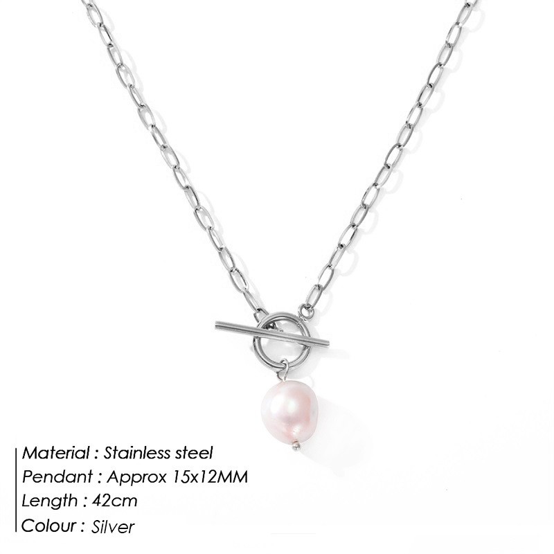 eManco Baroque Freshwater Pearl Necklace Stainless Steel Necklace Square Chain Choker Jewelry